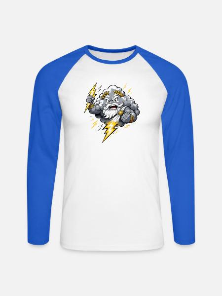 Donnergott Blitz Wolke Gewitter Comic Motiv - Unisex Baseballshirt langarm - Weiß/Royalblau