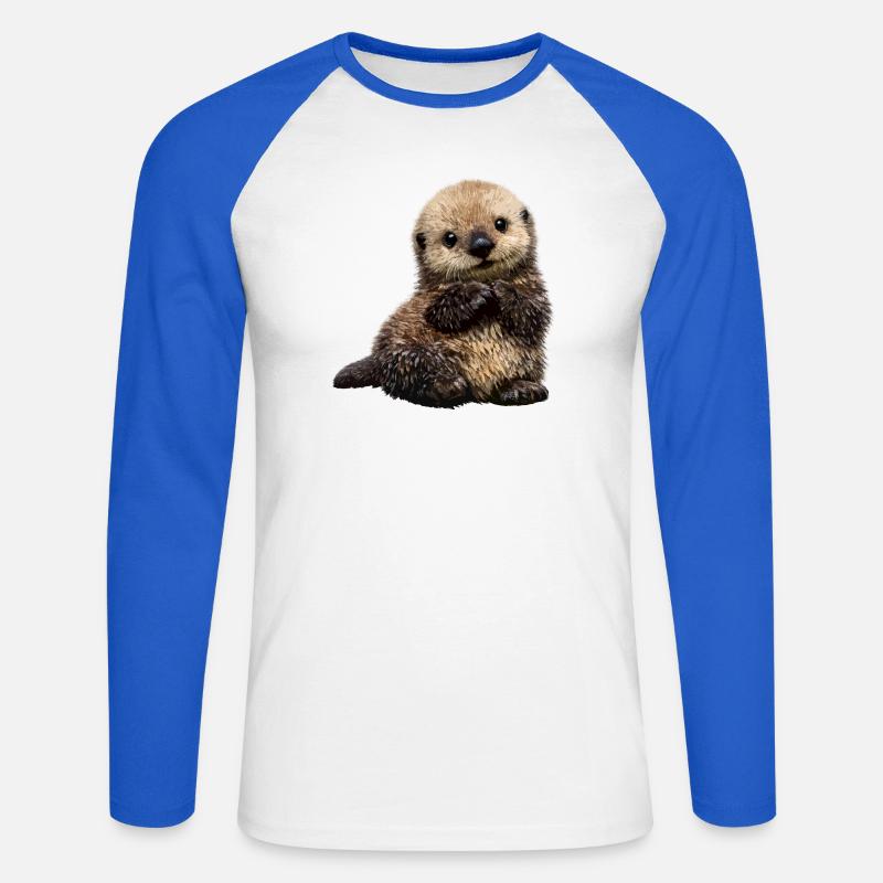 Otter cuddly toy on playful pattern - Unisex Long Sleeve Baseball T-Shirt - white/royal blue