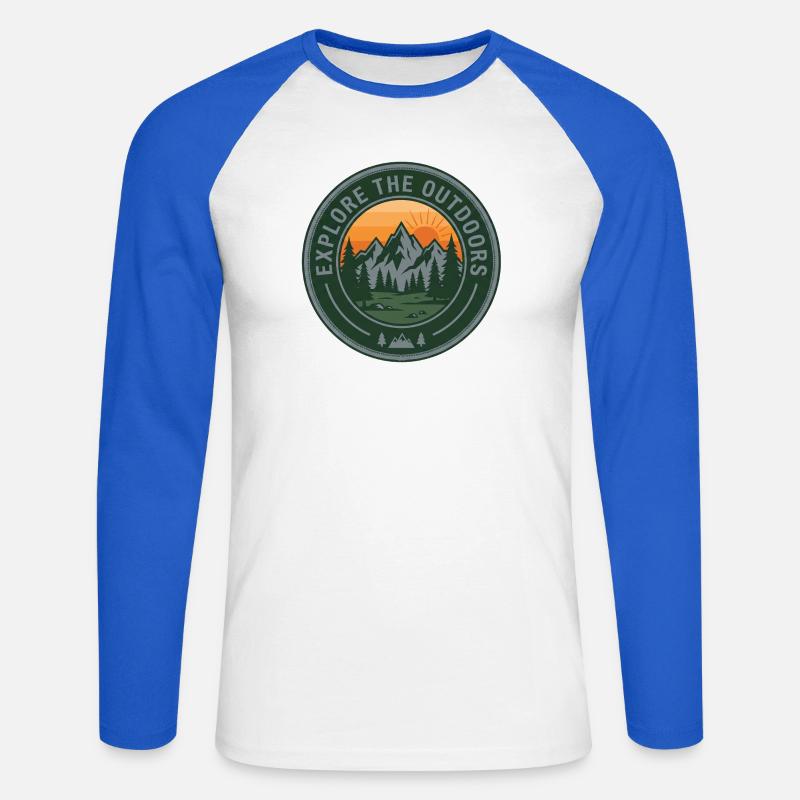 Explore Outdoors Berge - Unisex Baseballshirt langarm - Weiß/Royalblau