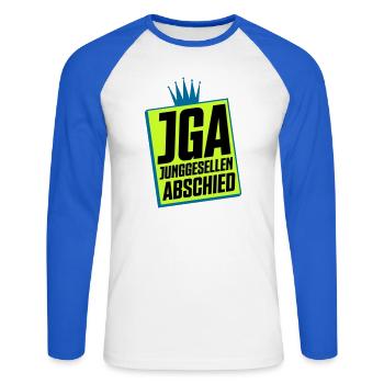 Junggesellenabschied JGA Neon Design - Unisex Baseballshirt langarm - Weiß/Royalblau - Vorne - Nik (191cm)