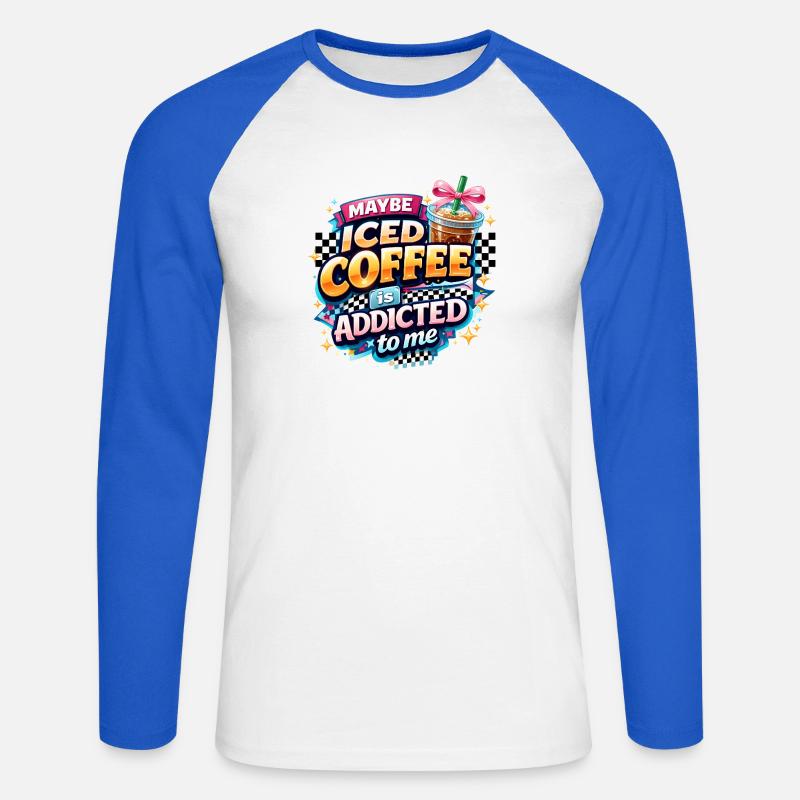 Iced Coffee Addicted Spruch Kaffeetrinker Kaffee - Unisex Baseballshirt langarm - Weiß/Royalblau