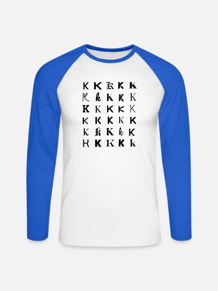 Typografie 'K', Monogramm-Buchstabenmosaikdesign. - Unisex Baseballshirt langarm - Weiß/Royalblau