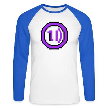 Arcade Coin 10 Years Anniversary - Unisex Long Sleeve Baseball T-Shirt - white/royal blue - Front - Nik (191cm)