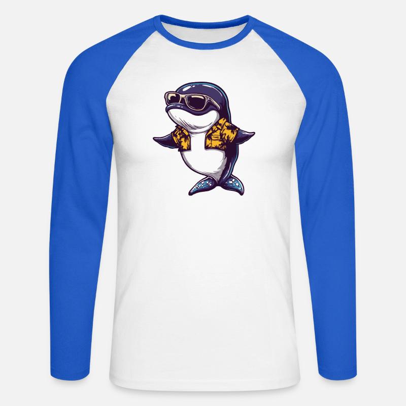 Wal Comic Urlaub - Unisex Baseballshirt langarm - Weiß/Royalblau