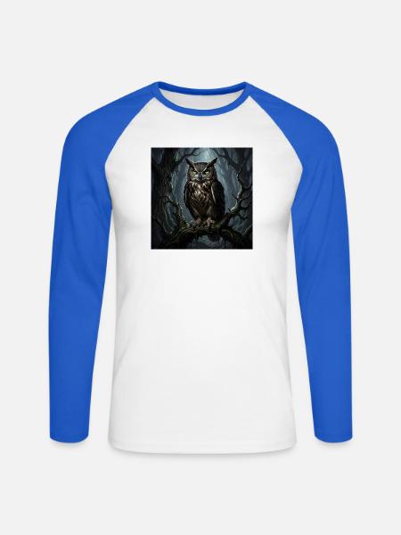 Uhu im Mystischen Wald - Unisex Baseballshirt langarm - Weiß/Royalblau