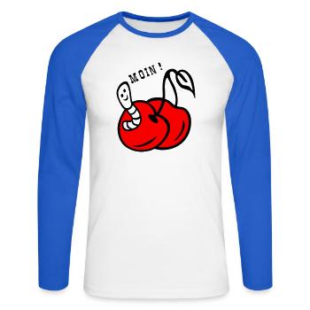 Cherries with worm - Unisex Long Sleeve Baseball T-Shirt - white/royal blue - Front - Nik (191cm)