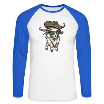 Sombrero comique comique de la chèvre de montagne - T-shirt baseball manches longues Homme - blanc/bleu royal - Devant - Nik (191cm)
