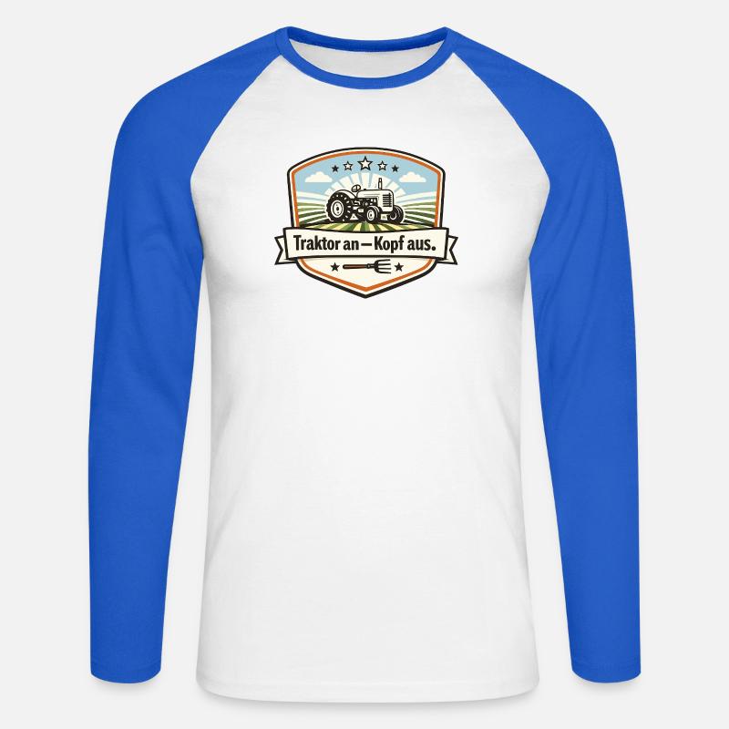 Traktor Patch Kopf Aus - Unisex Baseballshirt langarm - Weiß/Royalblau