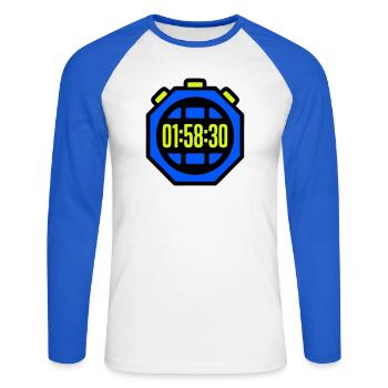 Stopwatch Best Time Half Marathon - Unisex Long Sleeve Baseball T-Shirt - white/royal blue - Front - Nik (191cm)