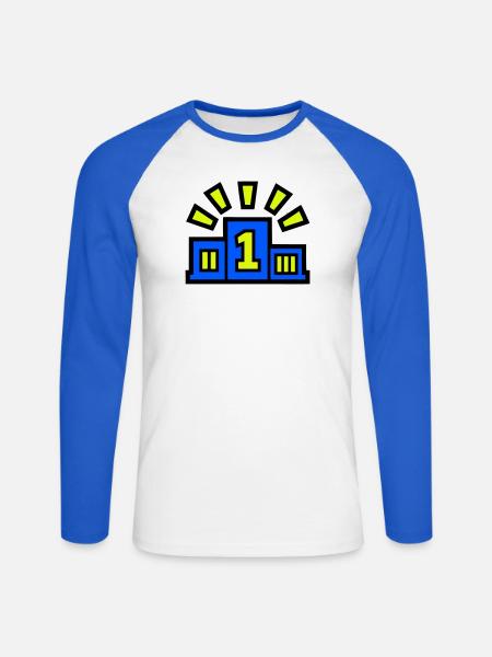 Winner Podium Place 1 Champion - Unisex Long Sleeve Baseball T-Shirt - white/royal blue