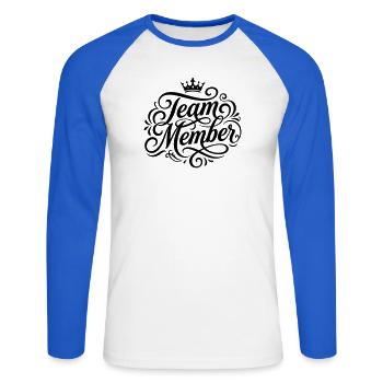 Team Member - Unisex Long Sleeve Baseball T-Shirt - white/royal blue - Front - Nik (191cm)