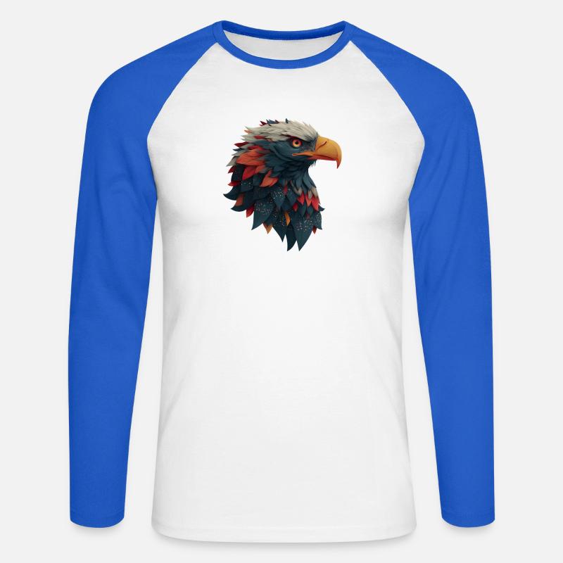Powerful Eagle Head, Strong, Determined Gift - Unisex Long Sleeve Baseball T-Shirt - white/royal blue