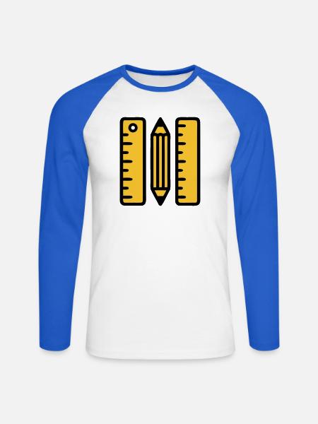 Règles-stylo dessinant l’architecture - T-shirt baseball manches longues Homme - blanc/bleu royal