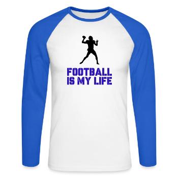 Football is my Life - Unisex Baseballshirt langarm - Weiß/Royalblau - Vorne - Nik (191cm)