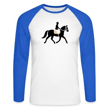 Rider Horse Silhouette Logo - Unisex Long Sleeve Baseball T-Shirt - white/royal blue - Front - Nik (191cm)