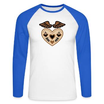 Tatouage d'ange gardien avec ailes en forme de cœur - T-shirt baseball manches longues Homme - blanc/bleu royal - Devant - Nik (191cm)