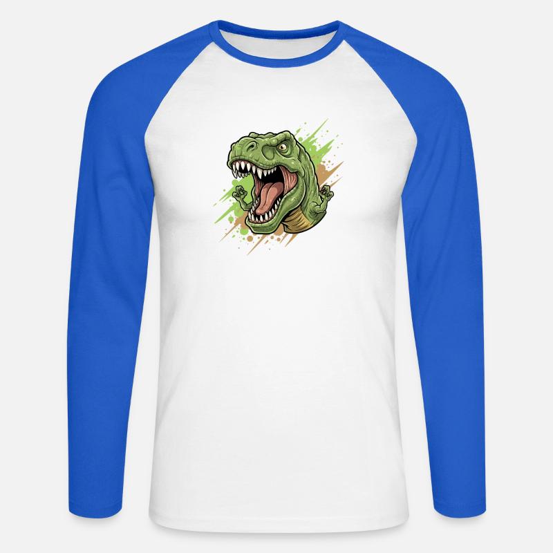 Wütender T Rex mit Farbschwall - Unisex Baseballshirt langarm - Weiß/Royalblau