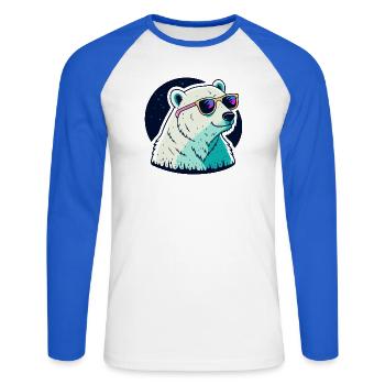 Neon polar bear sunglasses - Unisex Long Sleeve Baseball T-Shirt - white/royal blue - Front - Nik (191cm)