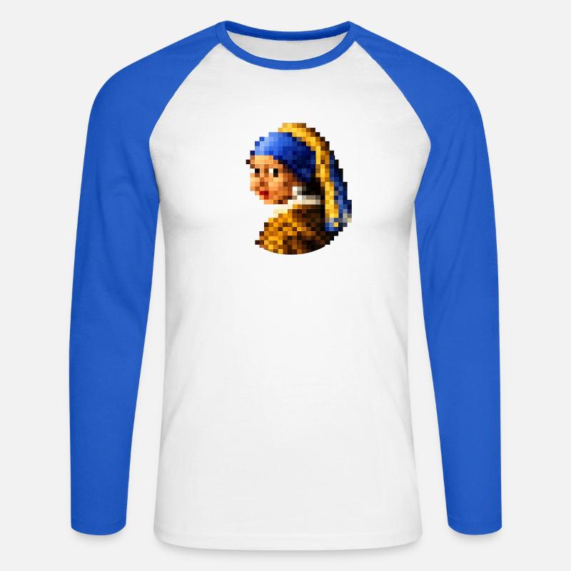Das Mädchen mit dem pixeligen Perlenohrring - Unisex Baseballshirt langarm - Weiß/Royalblau