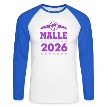 Malle 2026 Logo - Unisex Long Sleeve Baseball T-Shirt - white/royal blue - Front - Nik (191cm)
