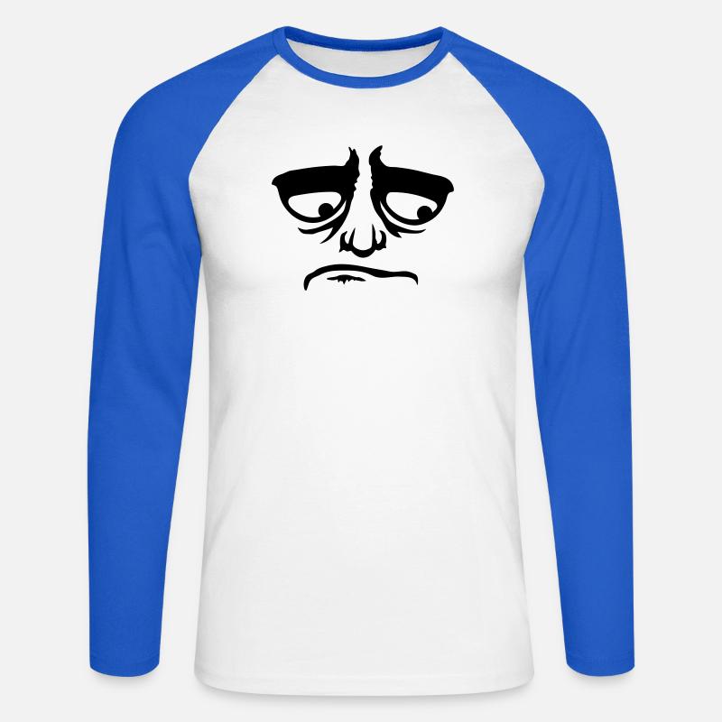 Grumpy sad disappointed face funny - Unisex Long Sleeve Baseball T-Shirt - white/royal blue