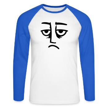 Grumpy sad disappointed face funny - Unisex Long Sleeve Baseball T-Shirt - white/royal blue - Front - Nik (191cm)