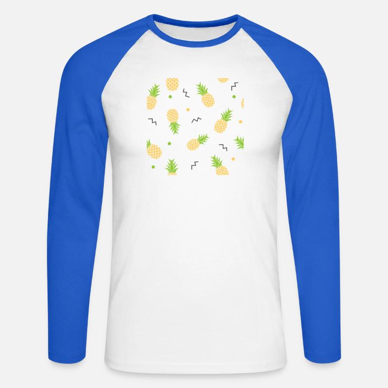 pineapple yellow pattern - Unisex Long Sleeve Baseball T-Shirt - white/royal blue