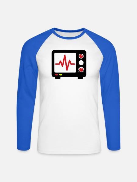 ECG Monitor Heartbeat Medicine - Unisex Long Sleeve Baseball T-Shirt - white/royal blue