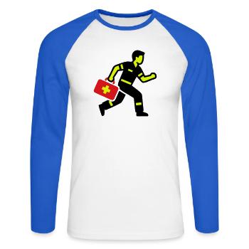 Trousse d’urgence pour médecin ambulancier - T-shirt baseball manches longues Homme - blanc/bleu royal - Devant - Nik (191cm)