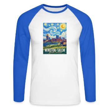 Winston-Salem, North Carolina - Unisex Long Sleeve Baseball T-Shirt - white/royal blue - Front - Nik (191cm)