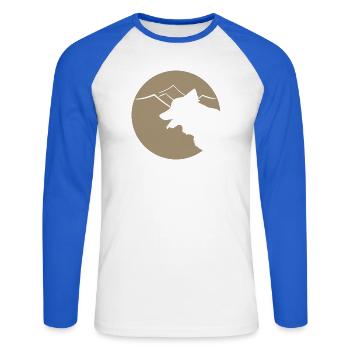 Dog silhouette in mountains or dunes - Unisex Long Sleeve Baseball T-Shirt - white/royal blue - Front - Nik (191cm)