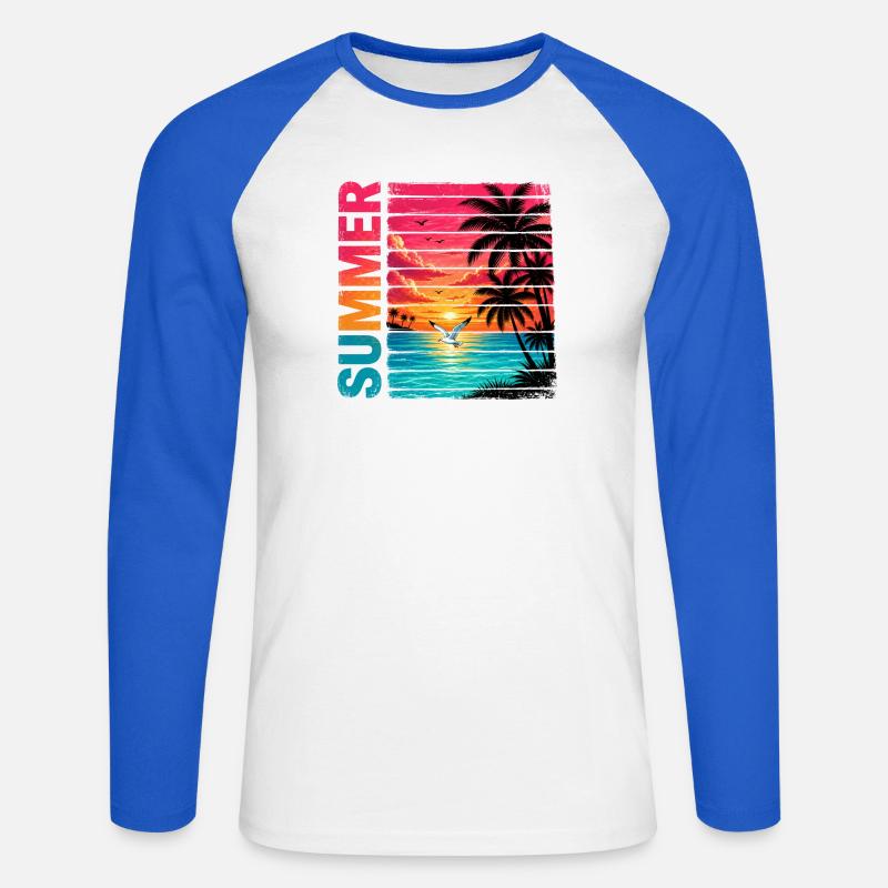 Retro Summer - Unisex Baseballshirt langarm - Weiß/Royalblau