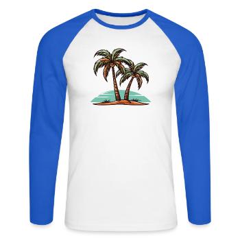 Palmen Insel Urlaub - Unisex Baseballshirt langarm - Weiß/Royalblau - Vorne - Nik (191cm)