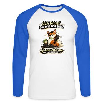 Ich bleib wie ich bin – frecher Fuchs - Unisex Baseballshirt langarm - Weiß/Royalblau - Vorne - Nik (191cm)
