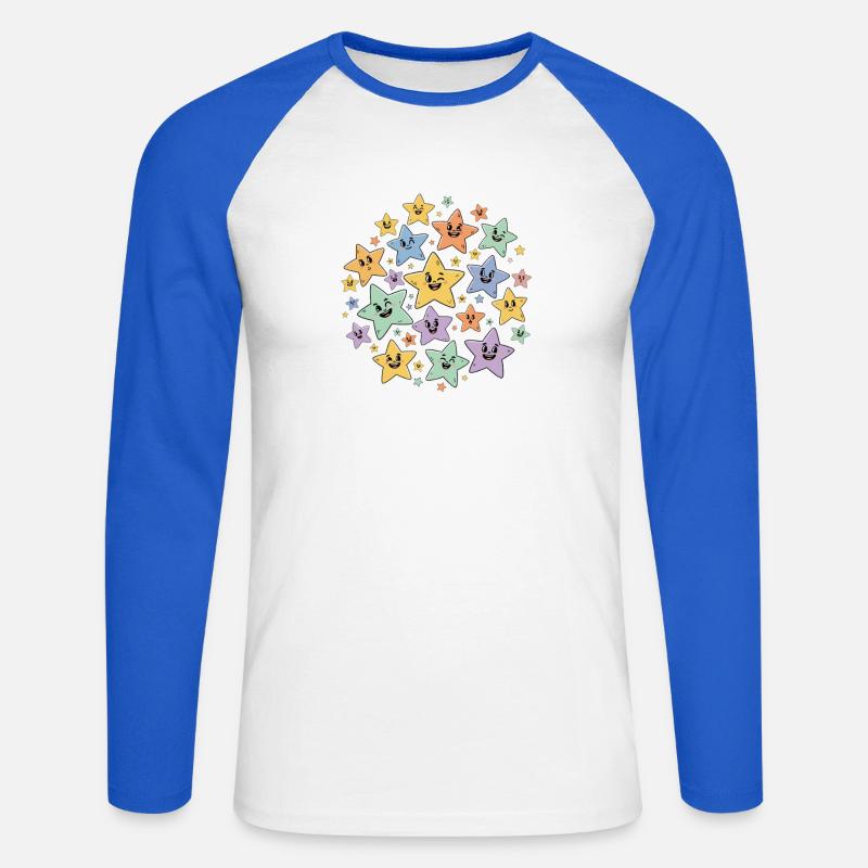 Bunte Sternchen Explosion - Unisex Baseballshirt langarm - Weiß/Royalblau