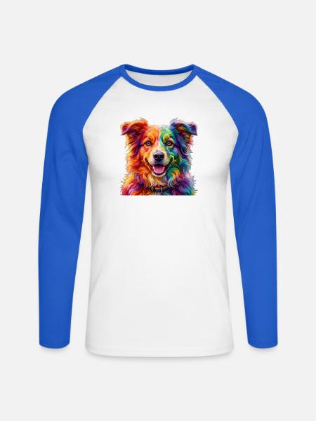 Regenbogenhund / Hund in Regenbogenfarben - Unisex Baseballshirt langarm - Weiß/Royalblau