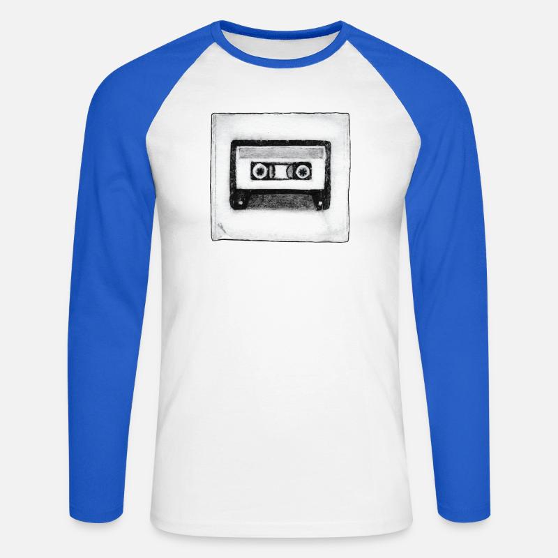 Kassette - handgeschnitzte Druckvorlage - Unisex Baseballshirt langarm - Weiß/Royalblau