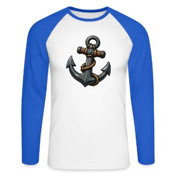Anchor with rope cartoon design - Unisex Long Sleeve Baseball T-Shirt - white/royal blue - Front - Nik (191cm)