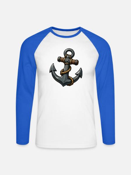 Anker mit Seil Cartoon-Design - Unisex Baseballshirt langarm - Weiß/Royalblau
