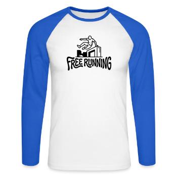 coureur libre - T-shirt baseball manches longues Homme - blanc/bleu royal - Devant - Nik (191cm)