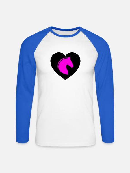 Chevaux - T-shirt baseball manches longues Homme - blanc/bleu royal