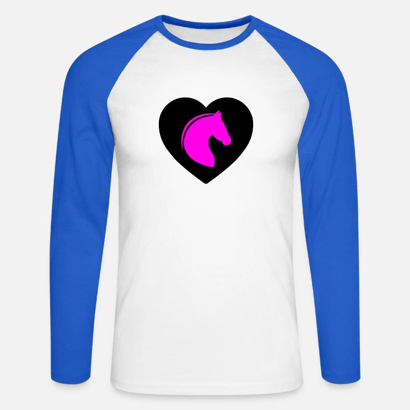 Pferde - Unisex Baseballshirt langarm - Weiß/Royalblau