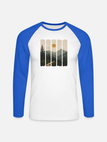 Waldpanorama in Sonnenpaneelen - Unisex Baseballshirt langarm - Weiß/Royalblau