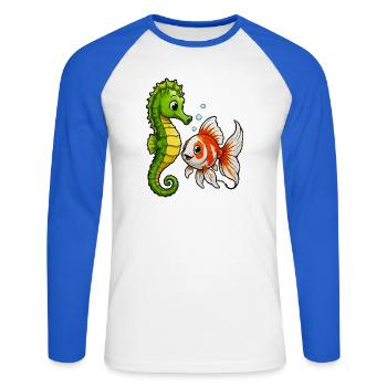 Poisson rouge hippocampe des Amis sous-marins - T-shirt baseball manches longues Homme - blanc/bleu royal - Devant - Nik (191cm)