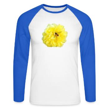 Yellow_Rose_-_Bee_Nature_Photography - Unisex Long Sleeve Baseball T-Shirt - white/royal blue - Front - Nik (191cm)