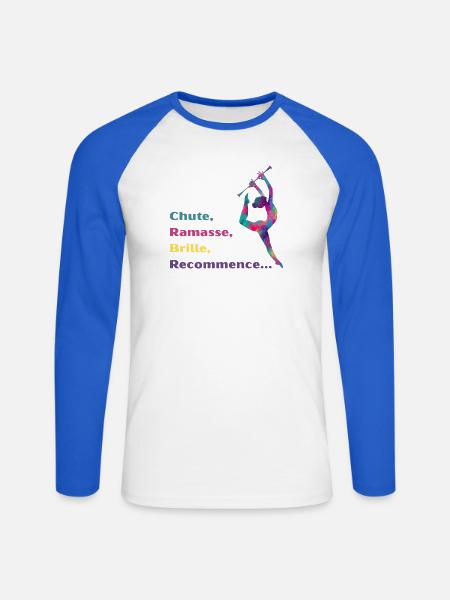 Chute-_Ramasse-_Recommence-- - T-shirt baseball manches longues Homme - blanc/bleu royal