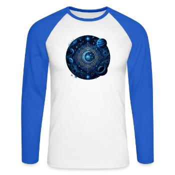 Planètes spatiales Galaxies Étoiles Lunes - T-shirt baseball manches longues Homme - blanc/bleu royal - Devant - Nik (191cm)