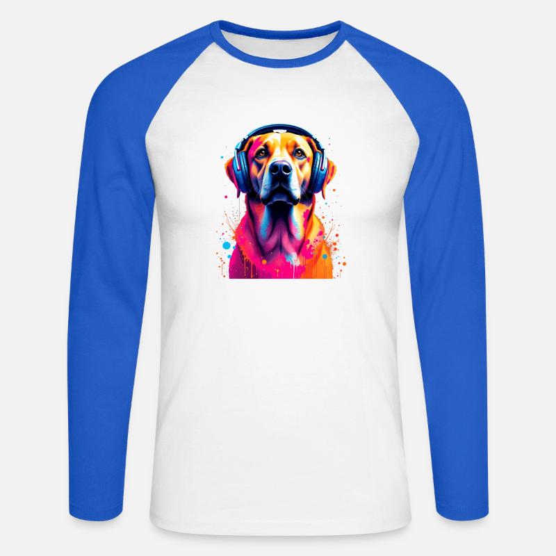 Labbi Labrador mit Kopfhörer - Unisex Baseballshirt langarm - Weiß/Royalblau