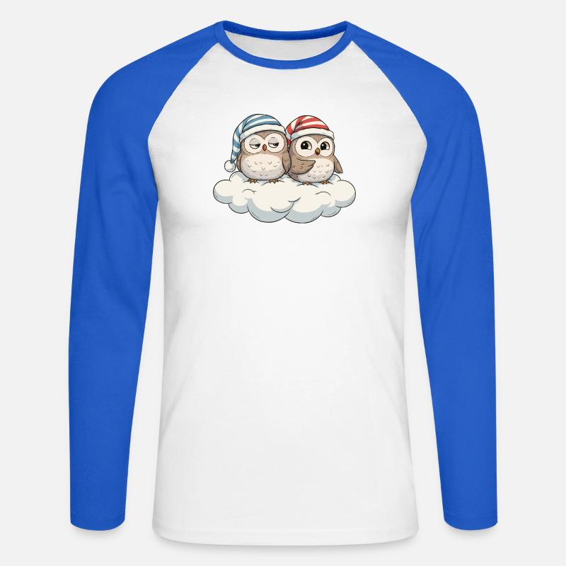 Wolkenduo Eulen mit Zipfelmützen - Unisex Baseballshirt langarm - Weiß/Royalblau