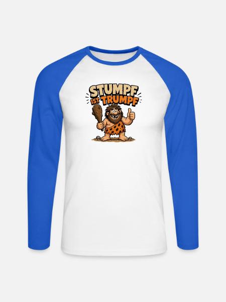 Stumpf ist Trumpf Höhlenmensch - Unisex Baseballshirt langarm - Weiß/Royalblau